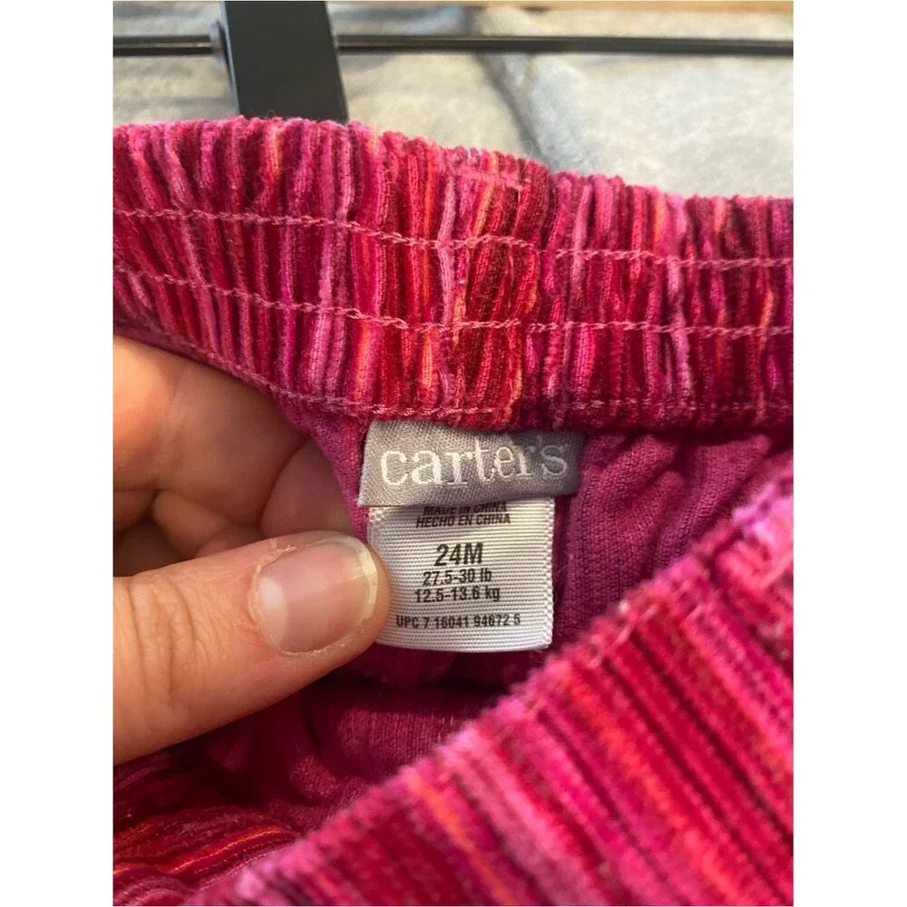 Carters vintage girls toddler wide leg cord pants pink striped 24 months